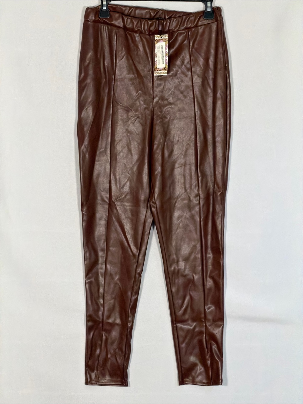 Boohoo NWT Chocolate Brown Faux Leather Split Hem Trousers Pants Size 14